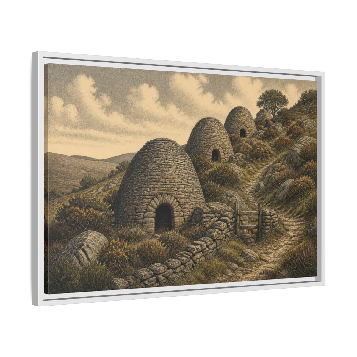 Side Mockup 10. Rustic Lime Kilns shown as framed canvas print