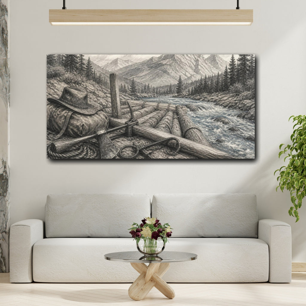 Mockup 2. Rustic Log Raft shown as canvas print
