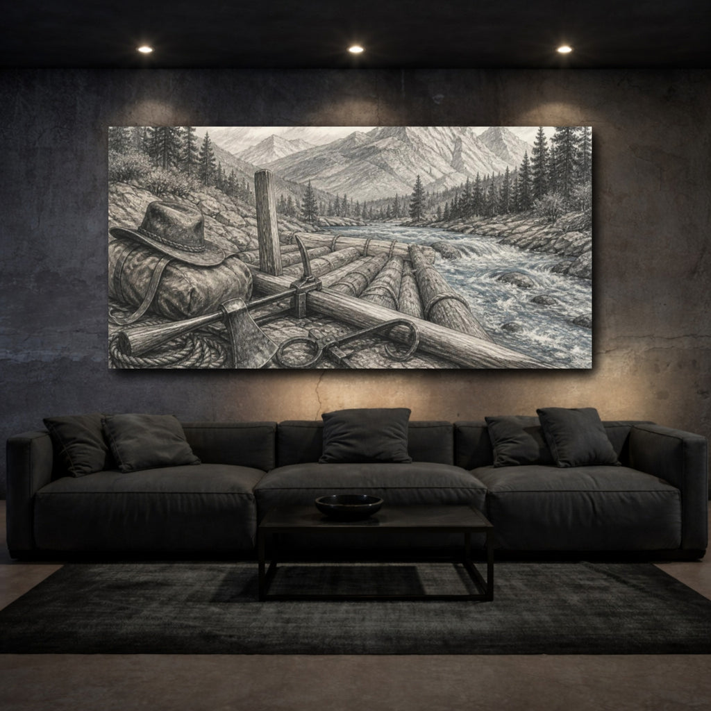 Mockup 3. Rustic Log Raft shown as canvas print