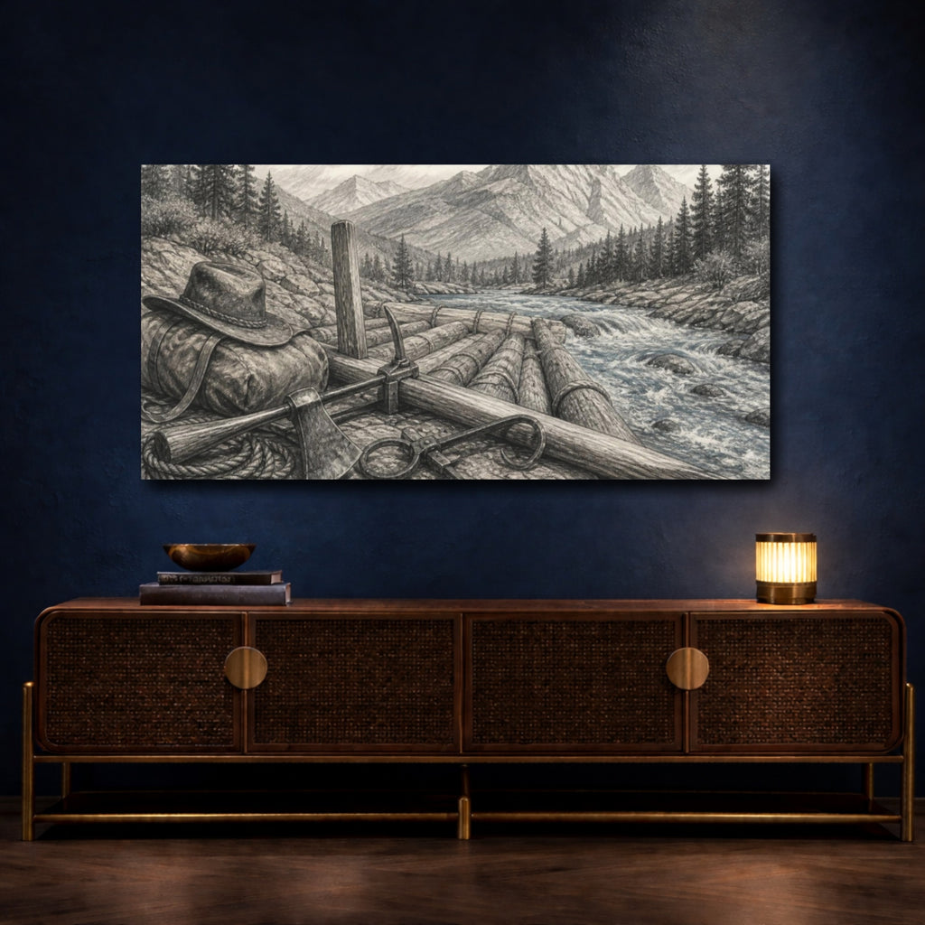 Mockup 4. Rustic Log Raft shown as canvas print