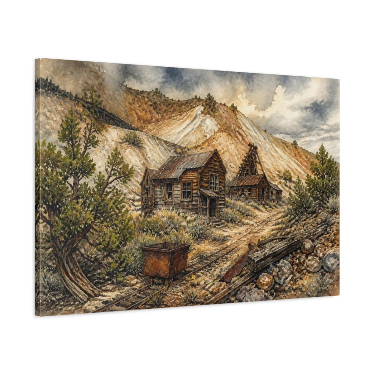 Main Mockup. Rustic Mining Cabins shown as canvas print