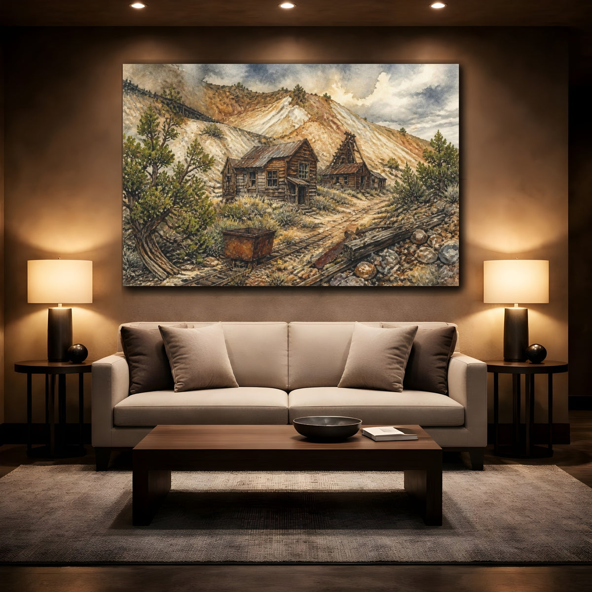 Mockup 2. Rustic Mining Cabins shown as canvas print