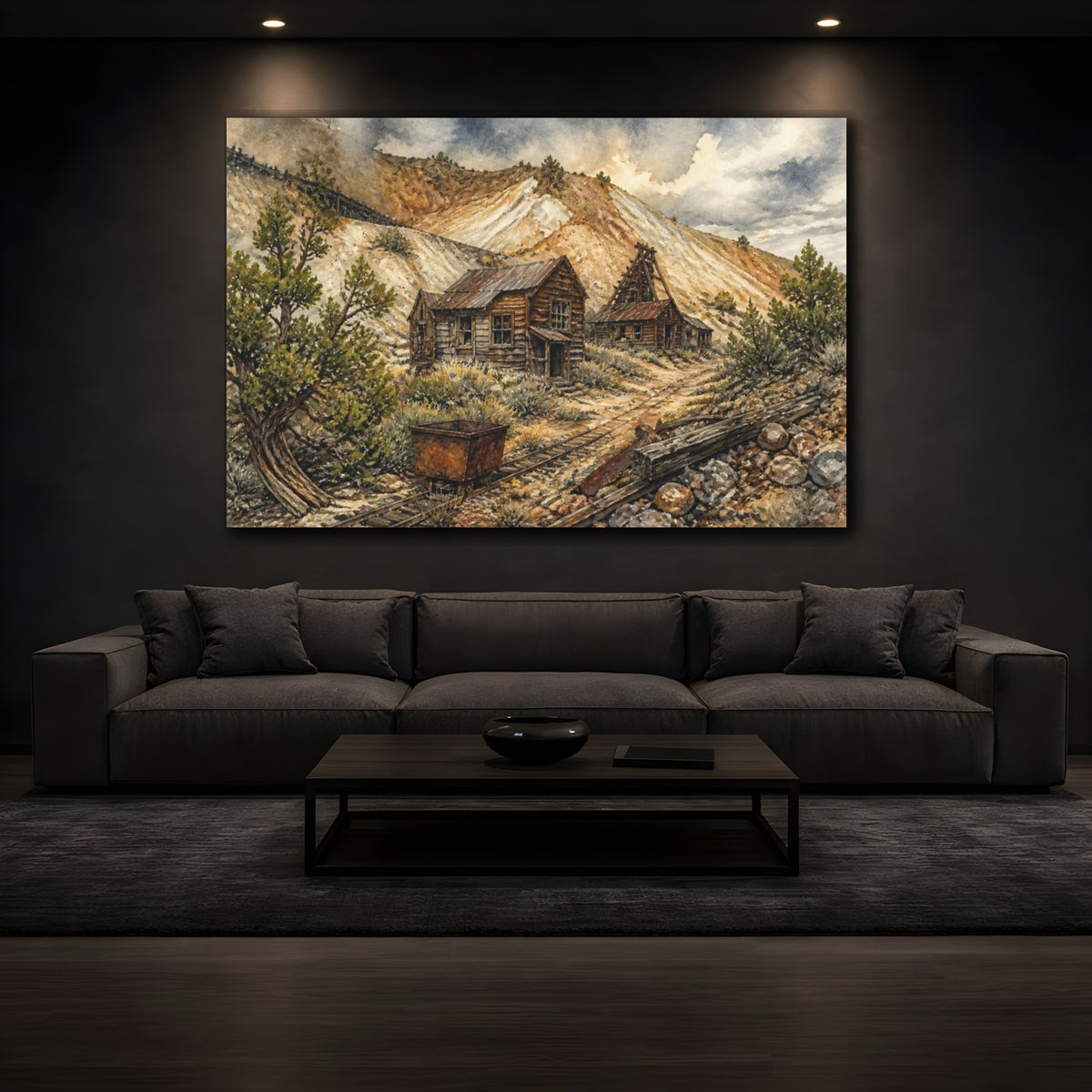 Mockup 3. Rustic Mining Cabins shown as canvas print