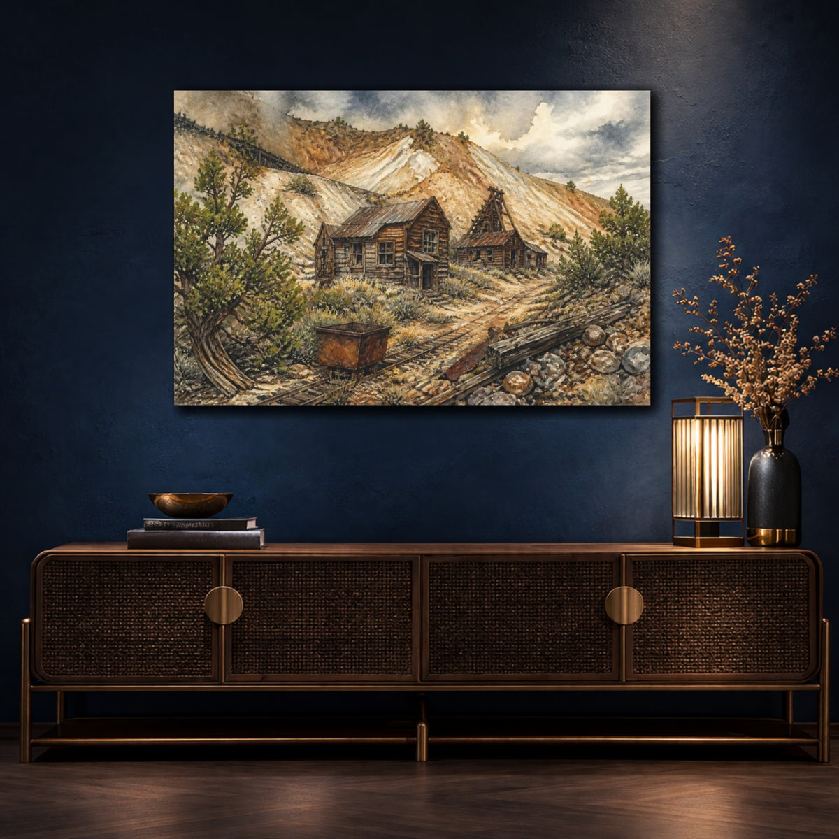Mockup 4. Rustic Mining Cabins shown as canvas print