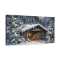 Side Mockup 3. Rustic Moonlit Woodshed shown as canvas print
