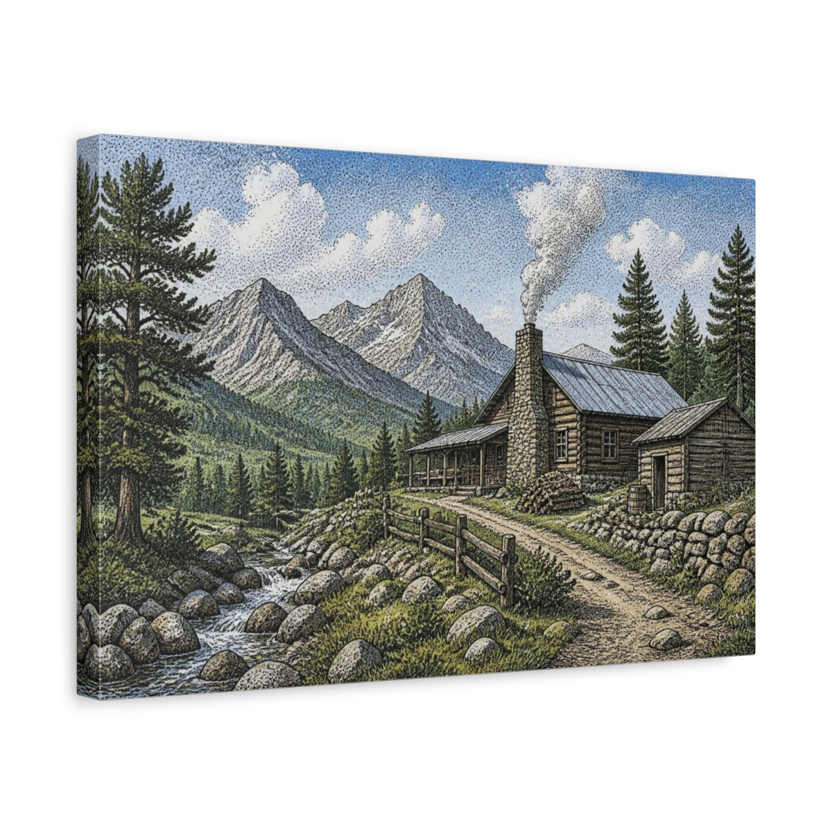 Side Mockup 4. Rustic Mountain Cabin shown as canvas print