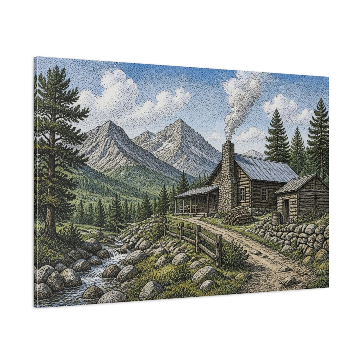 Side Mockup 1. Rustic Mountain Cabin shown as canvas print