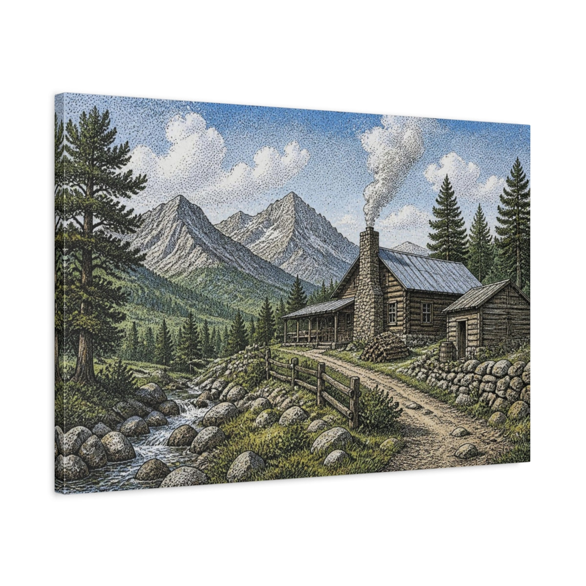 Side Mockup 2. Rustic Mountain Cabin shown as canvas print