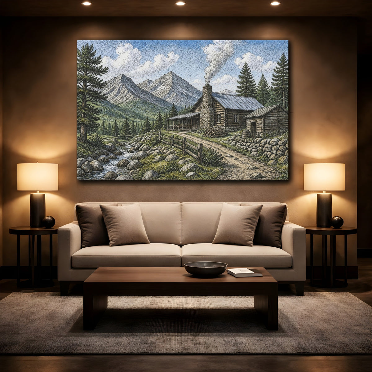 Mockup 2. Rustic Mountain Cabin shown as canvas print