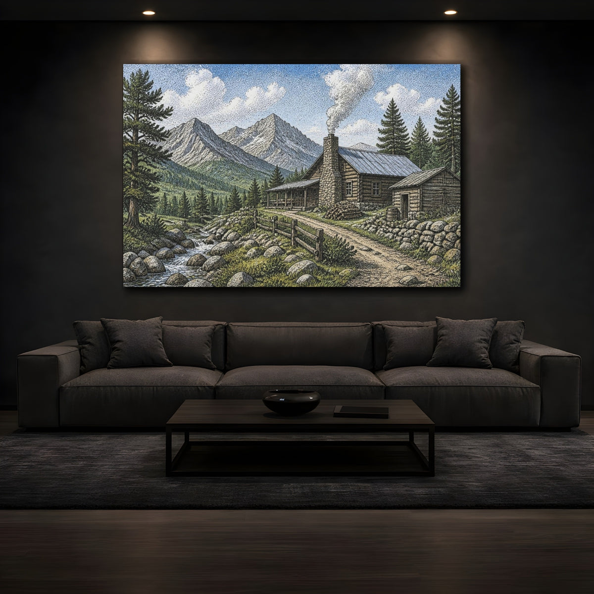 Mockup 3. Rustic Mountain Cabin shown as canvas print