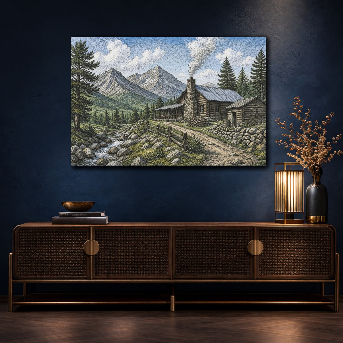 Mockup 4. Rustic Mountain Cabin shown as canvas print