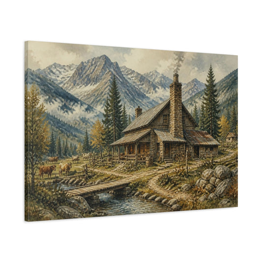 Main Mockup. Rustic Mountain Homestead shown as canvas print