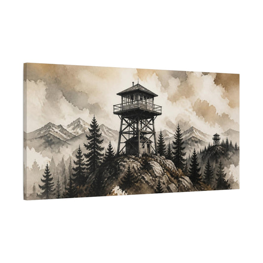 Main Mockup. Rustic Mountain Lookout Tower shown as canvas print