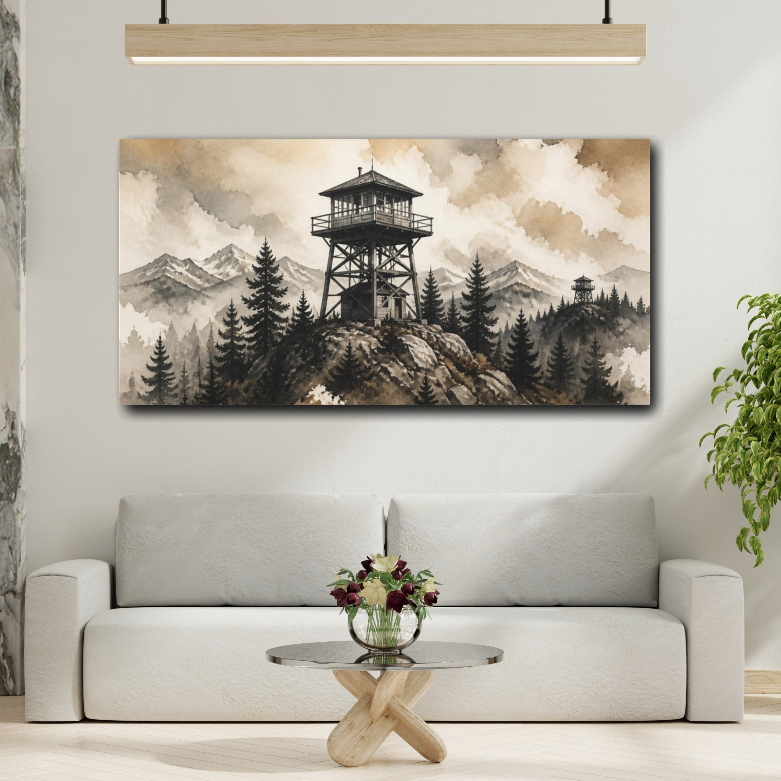 Mockup 2. Rustic Mountain Lookout Tower shown as canvas print