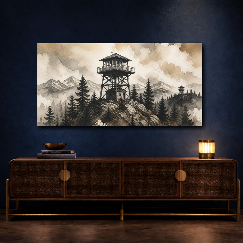Mockup 4. Rustic Mountain Lookout Tower shown as canvas print