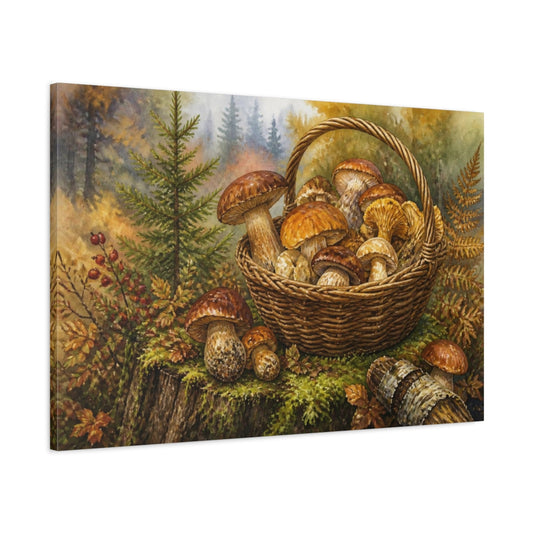 Main Mockup. Rustic Mushroom Basket shown as canvas print