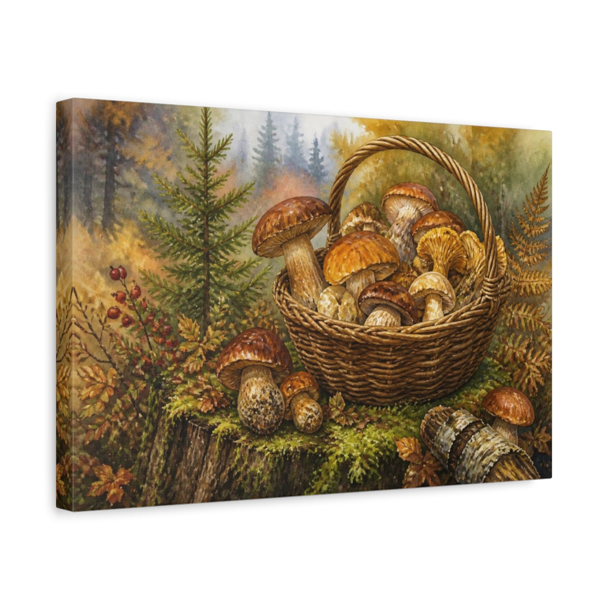 Side Mockup 4. Rustic Mushroom Basket shown as canvas print