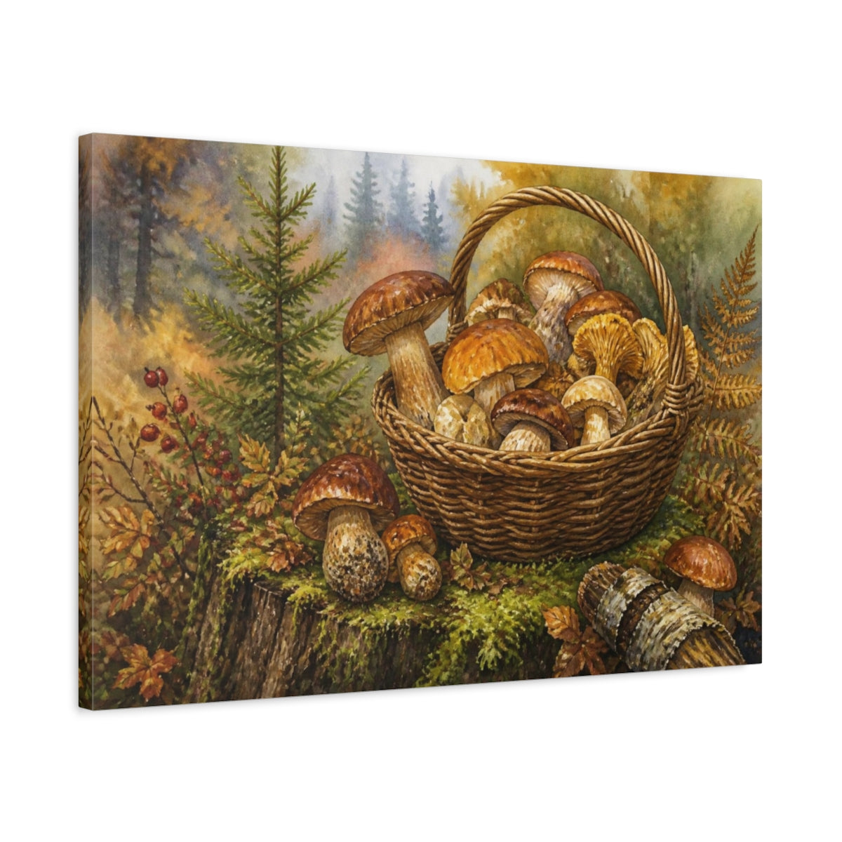 Side Mockup 2. Rustic Mushroom Basket shown as canvas print