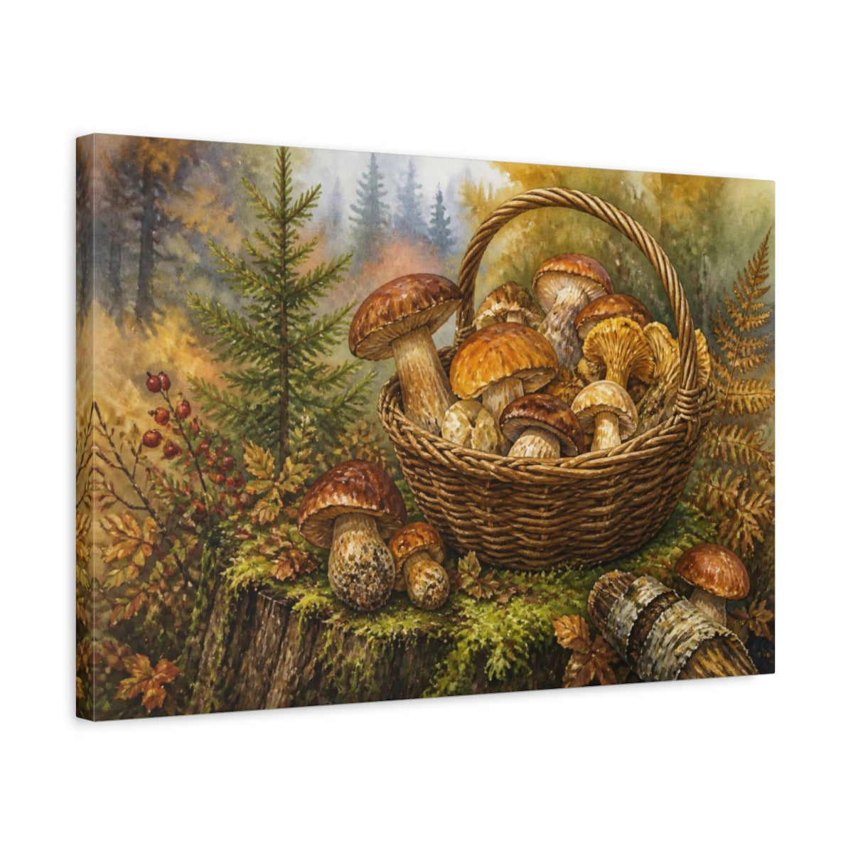 Side Mockup 3. Rustic Mushroom Basket shown as canvas print