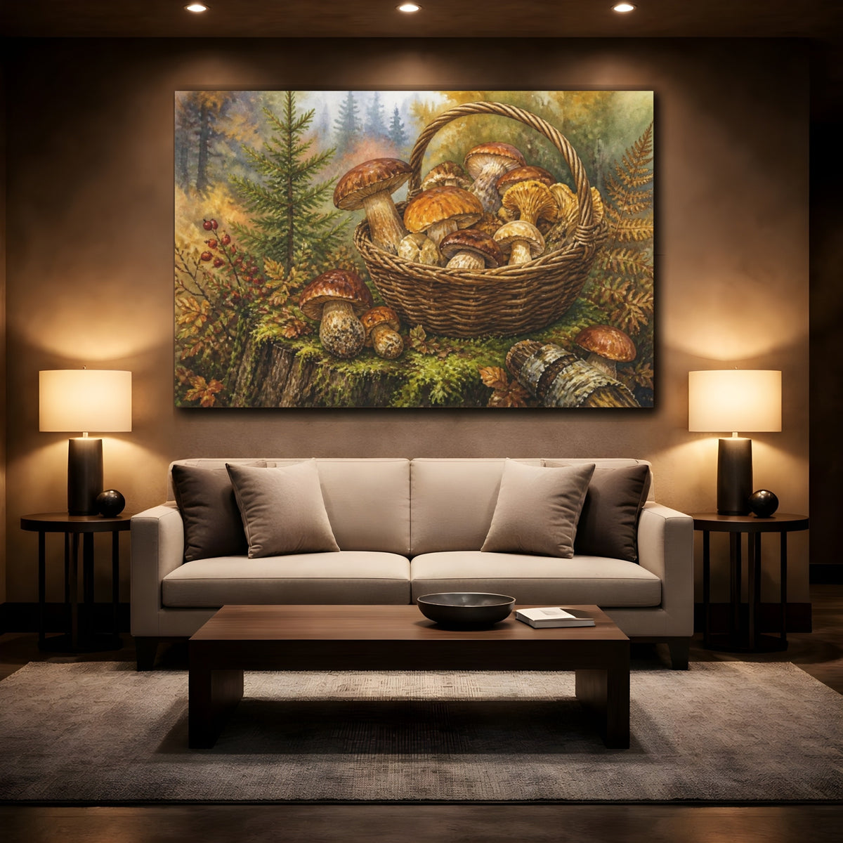 Mockup 2. Rustic Mushroom Basket shown as canvas print
