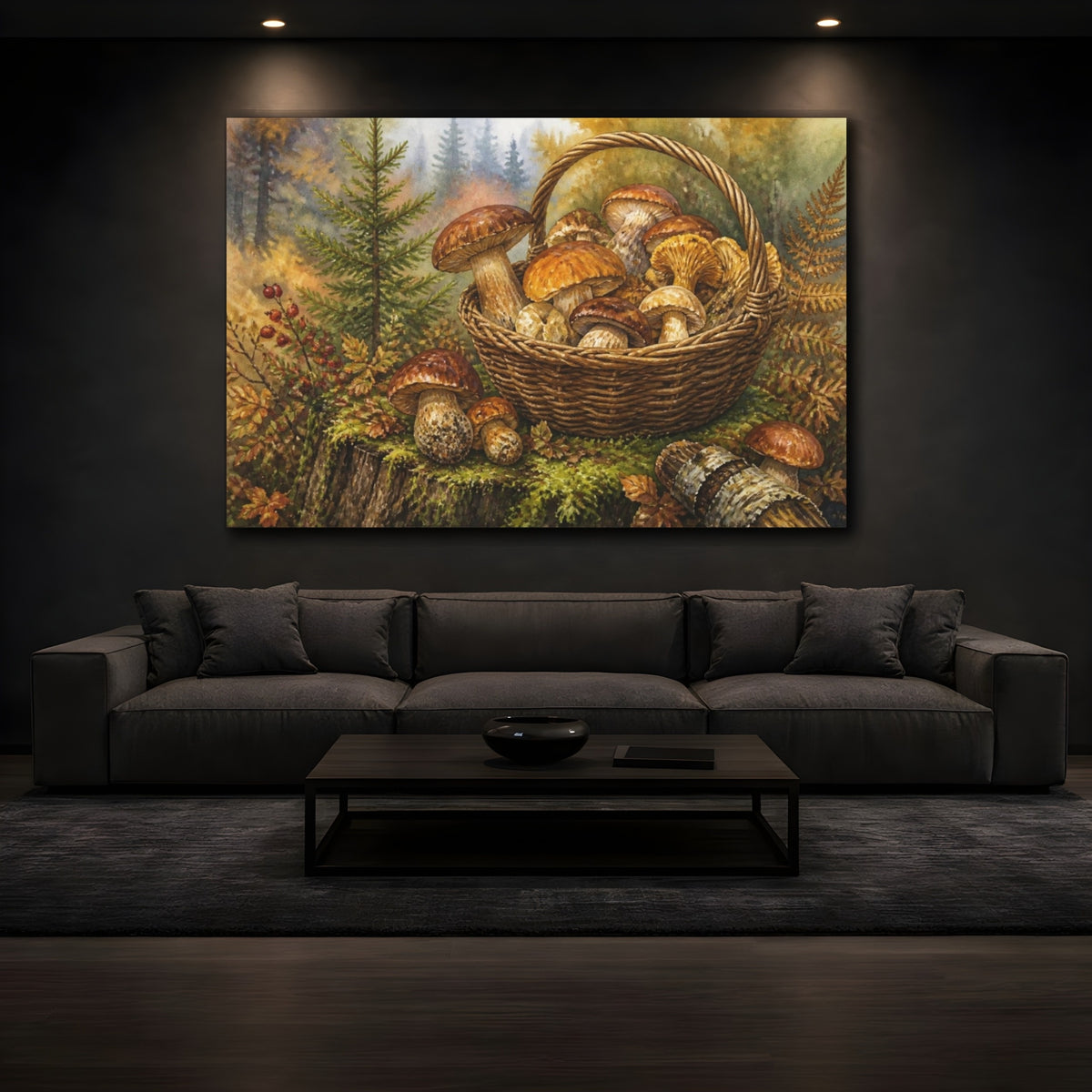 Mockup 3. Rustic Mushroom Basket shown as canvas print