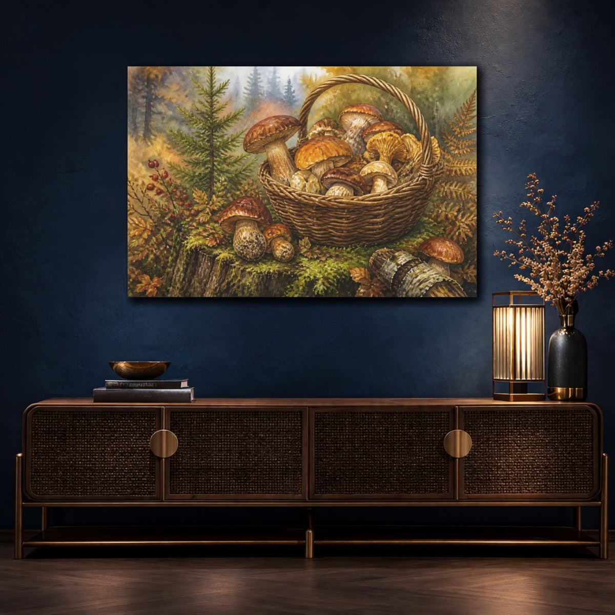 Mockup 4. Rustic Mushroom Basket shown as canvas print
