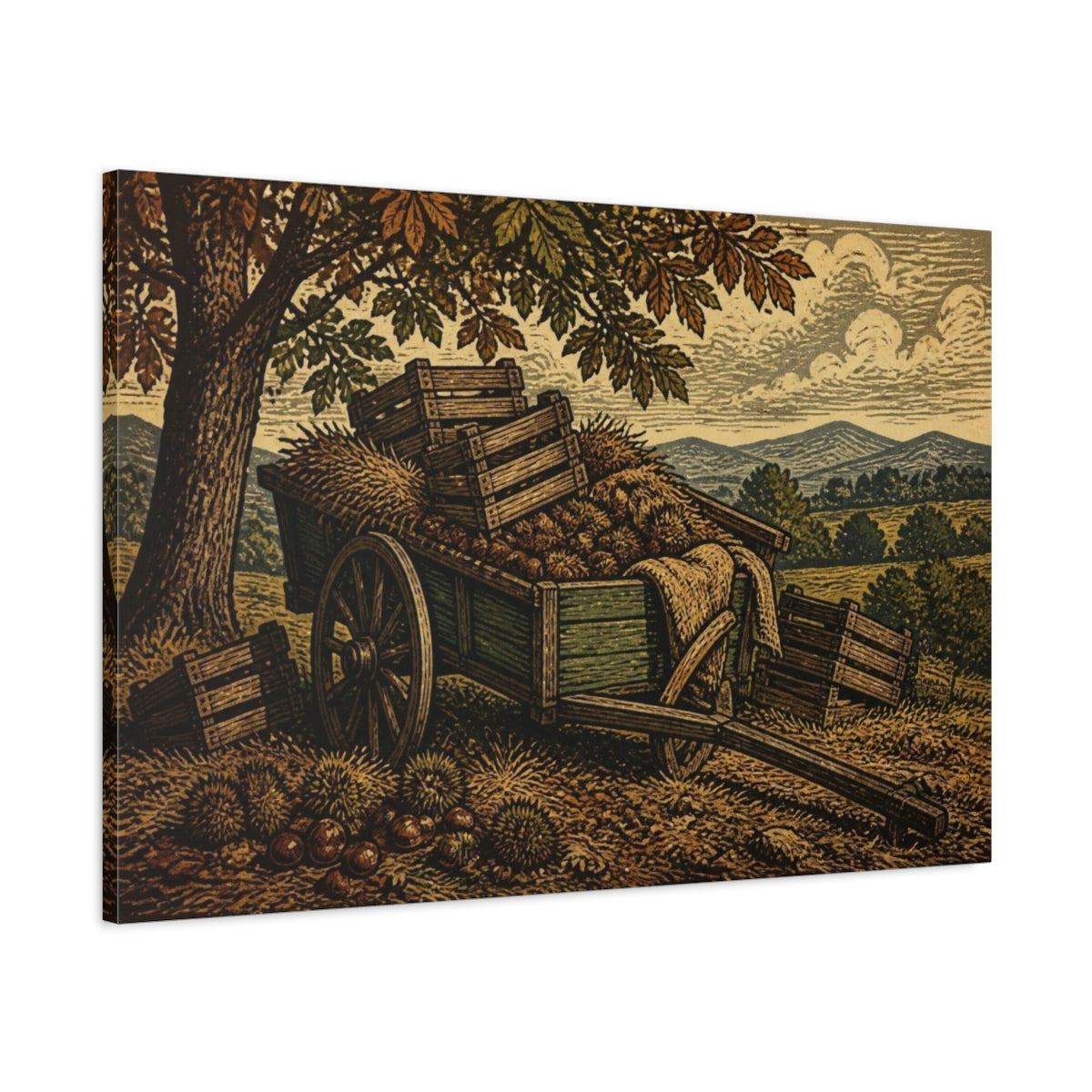 Main Mockup. Rustic Orchard Cart shown as canvas print