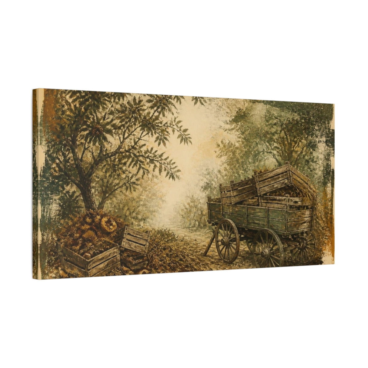 Side Mockup 1. Rustic Orchard Cart shown as canvas print