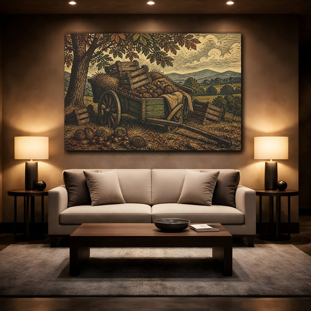 Mockup 2. Rustic Orchard Cart shown as canvas print