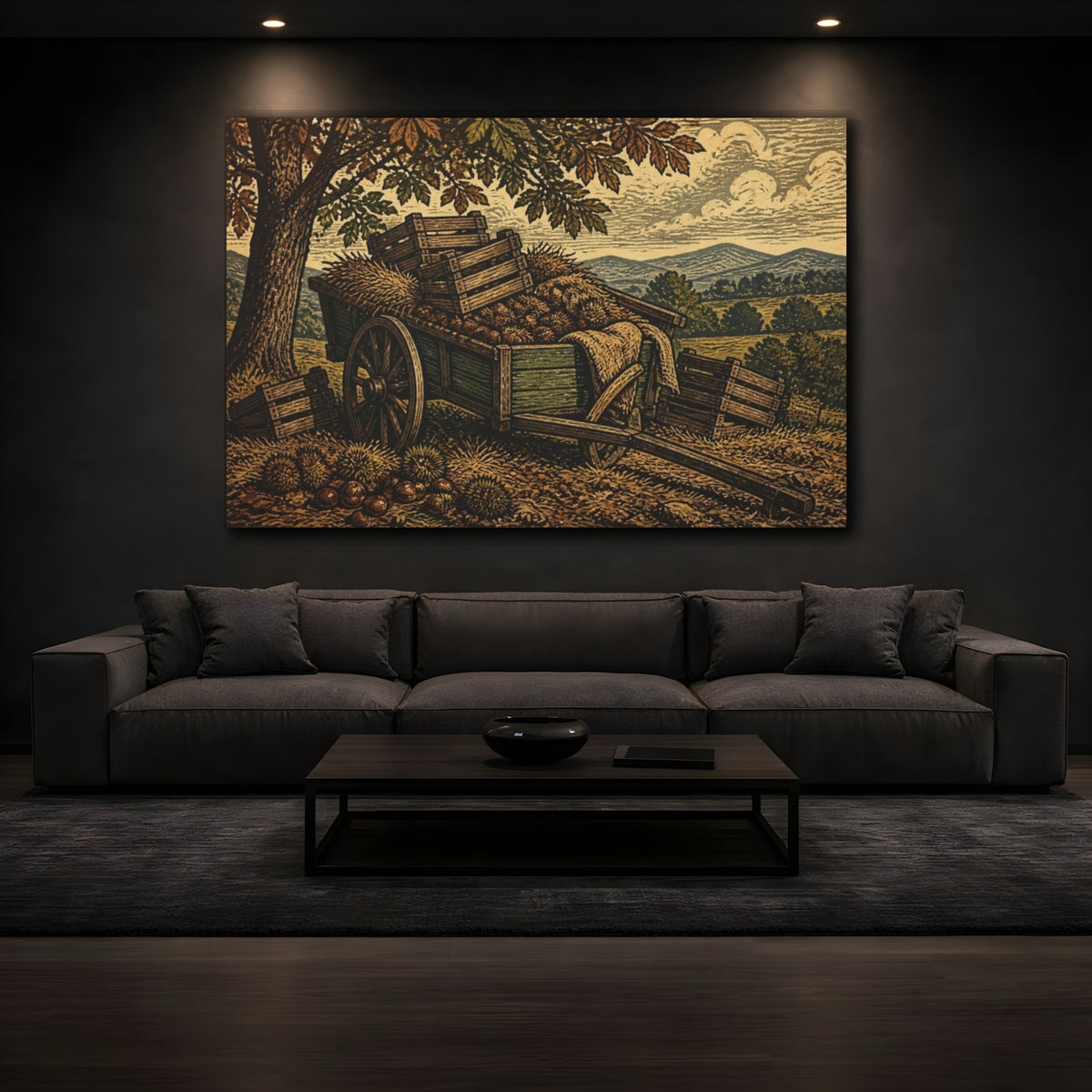 Mockup 3. Rustic Orchard Cart shown as canvas print