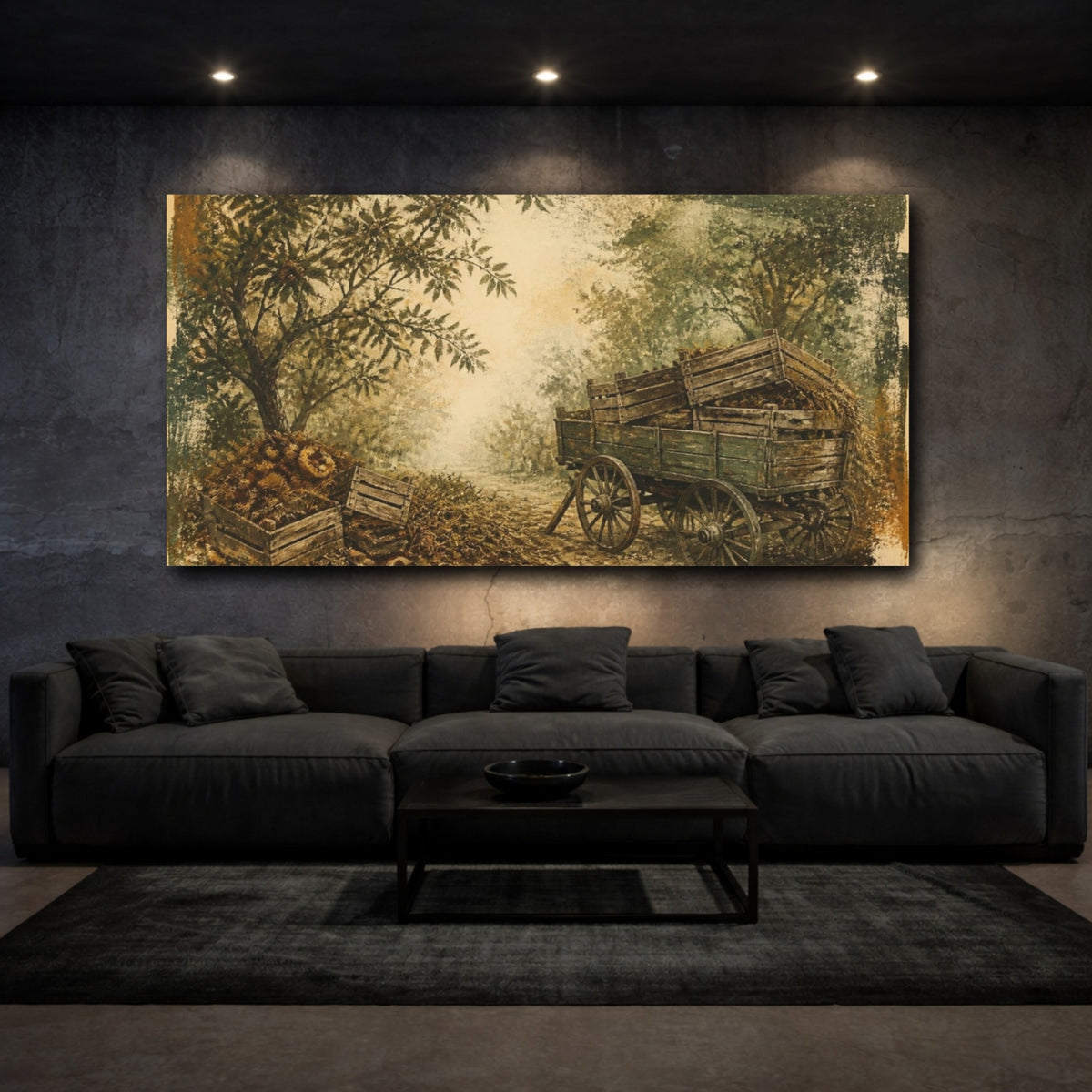 Mockup 3. Rustic Orchard Cart shown as canvas print