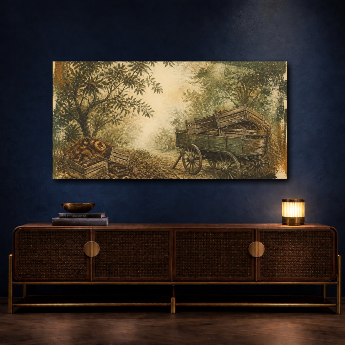 Mockup 4. Rustic Orchard Cart shown as canvas print