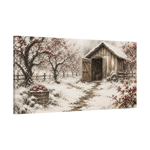 Main Mockup. Rustic Orchard Shed shown as canvas print