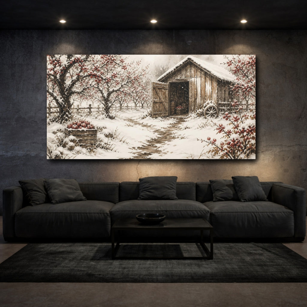 Mockup 3. Rustic Orchard Shed shown as canvas print