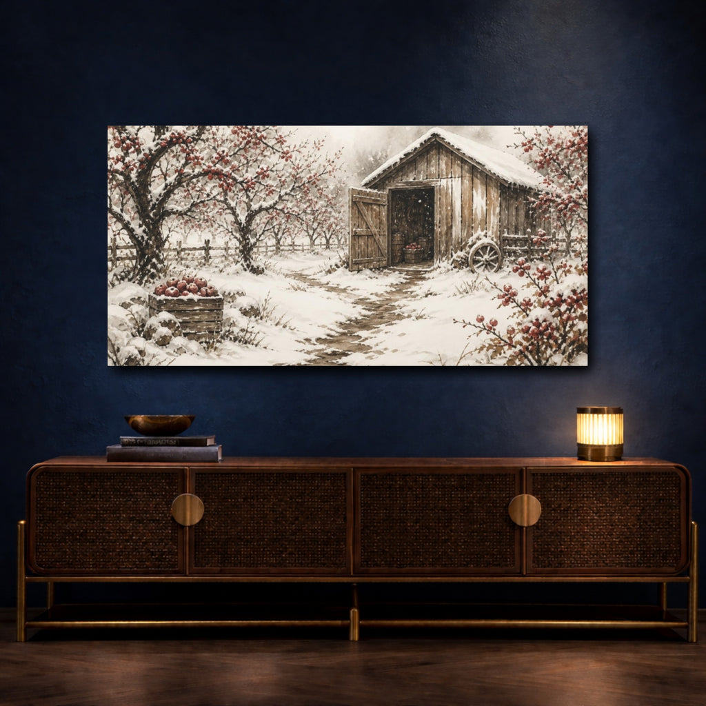 Mockup 4. Rustic Orchard Shed shown as canvas print