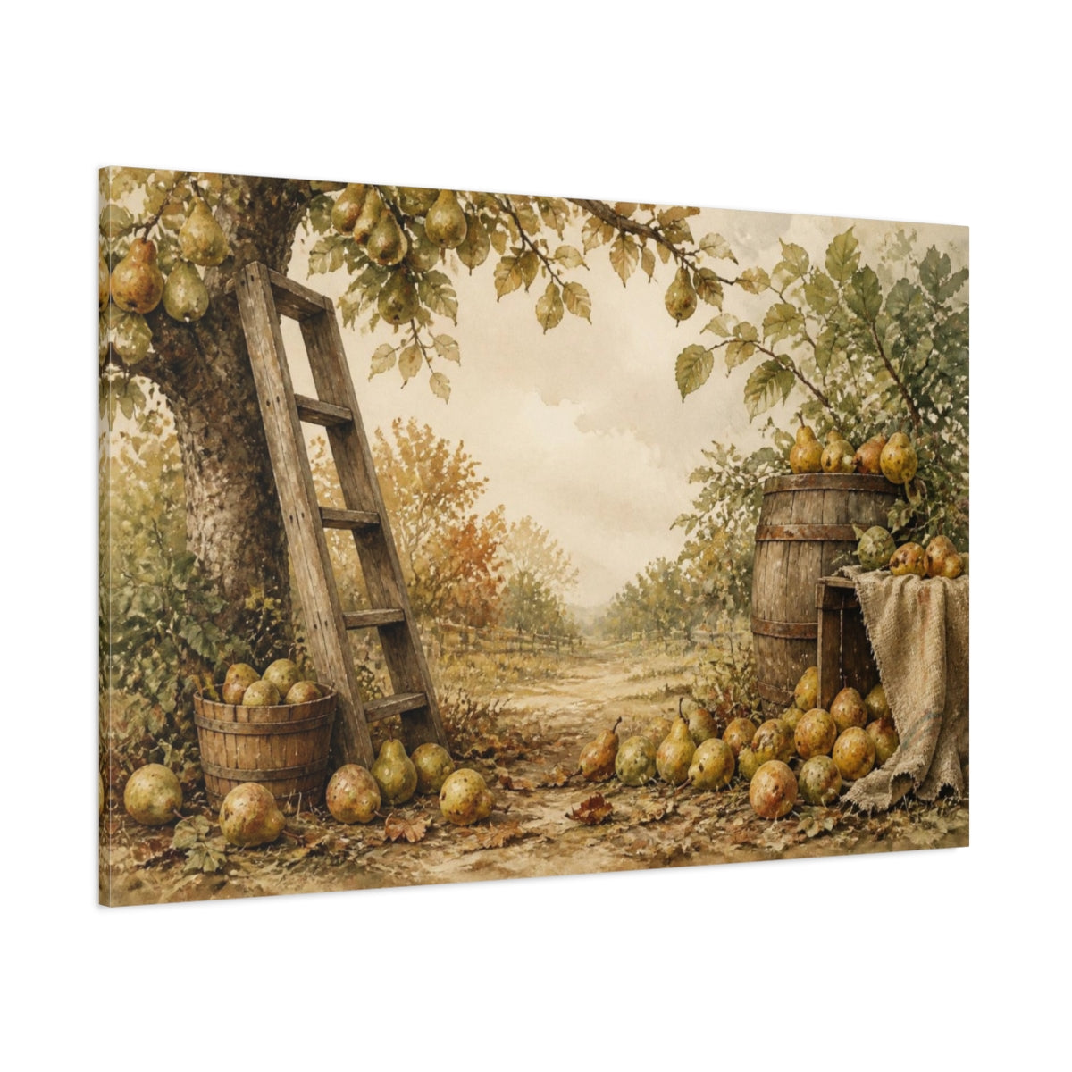 Side Mockup 1. Rustic Pear Harvest shown as canvas print