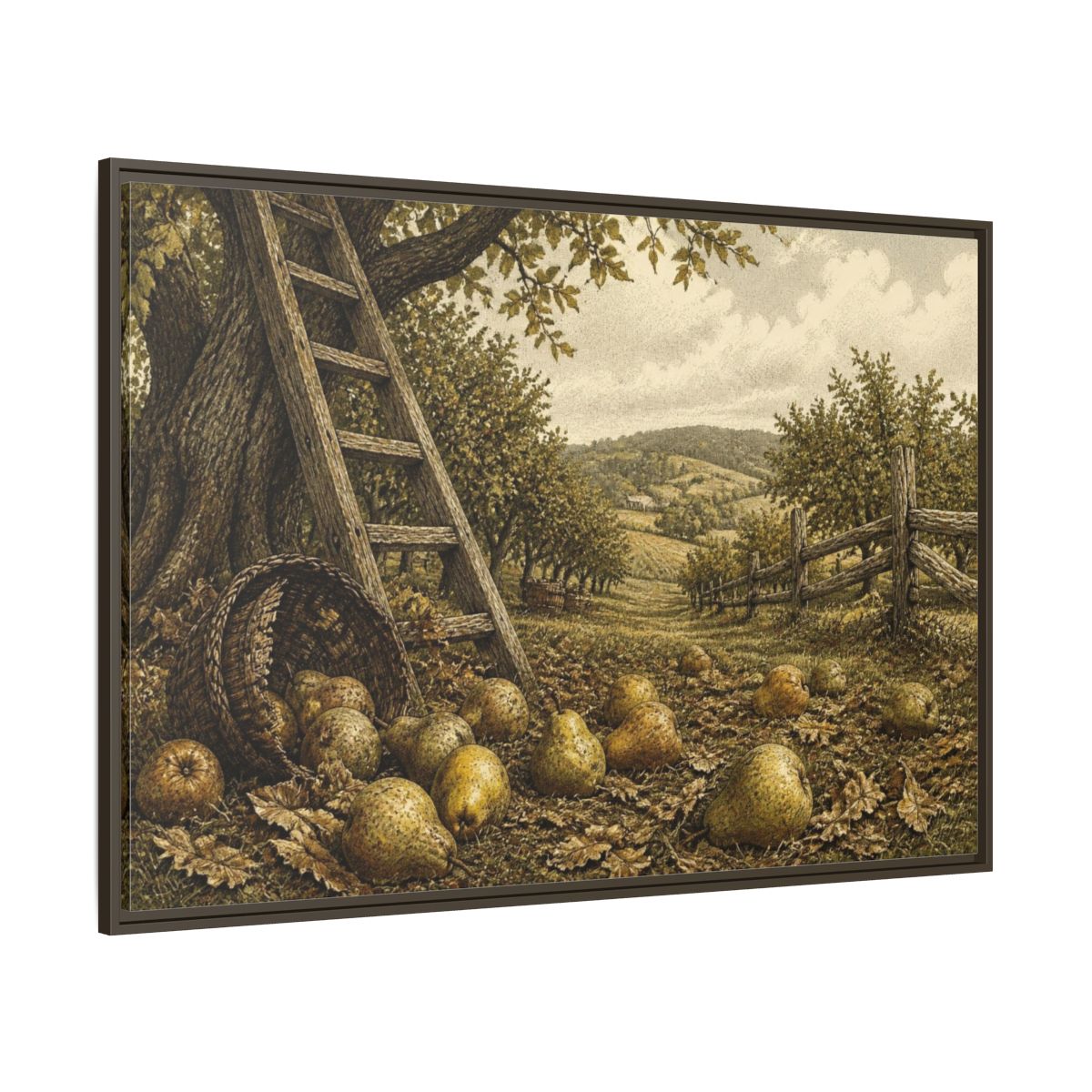 Side Mockup 8. Rustic Pear Harvest shown as framed canvas print