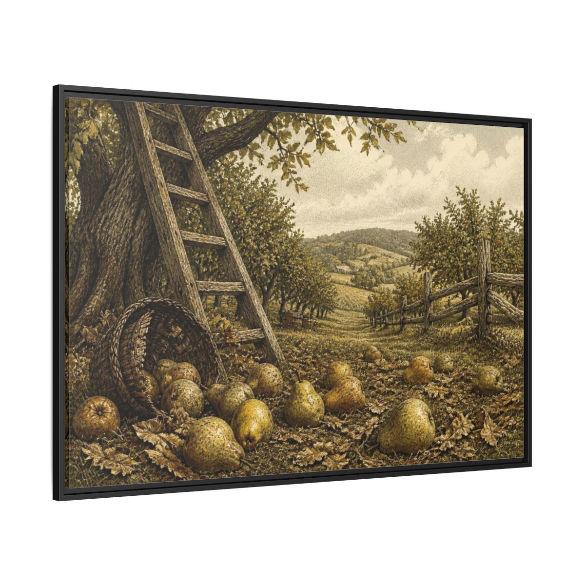 Side Mockup 12. Rustic Pear Harvest shown as framed canvas print