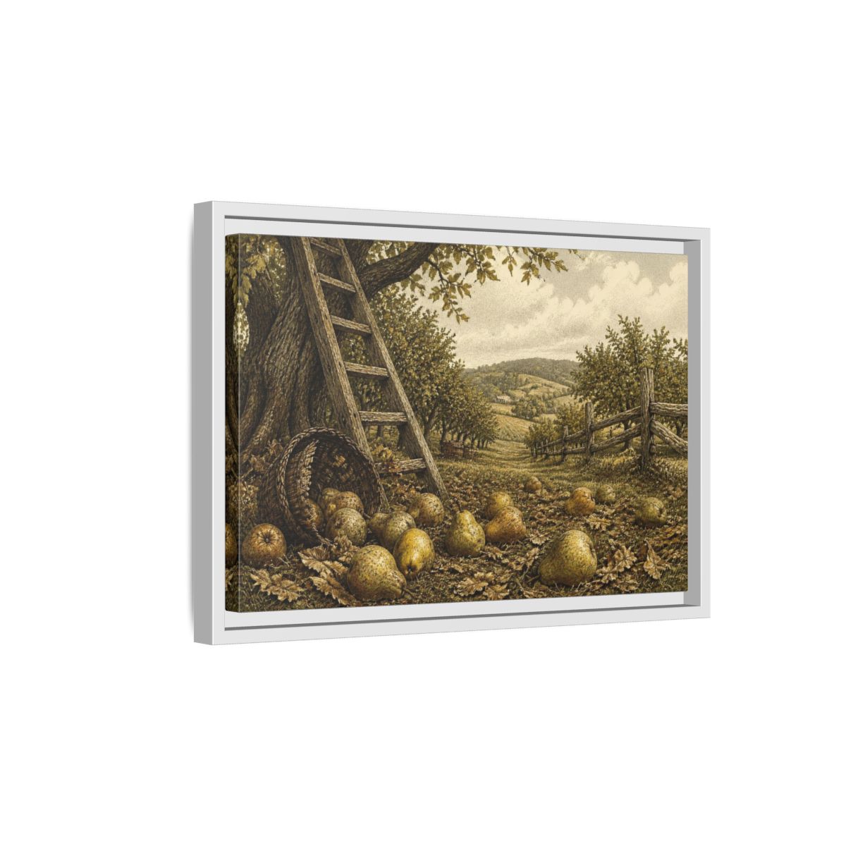 Side Mockup 4. Rustic Pear Harvest shown as framed canvas print