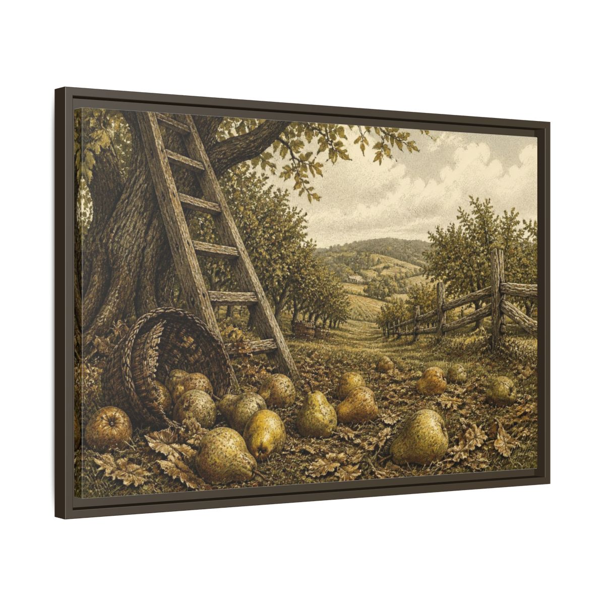 Side Mockup 11. Rustic Pear Harvest shown as framed canvas print