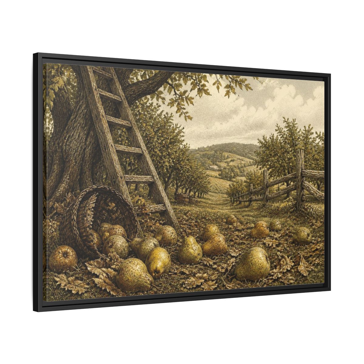 Side Mockup 13. Rustic Pear Harvest shown as framed canvas print
