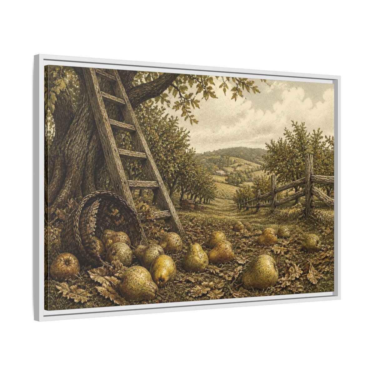 Side Mockup 9. Rustic Pear Harvest shown as framed canvas print