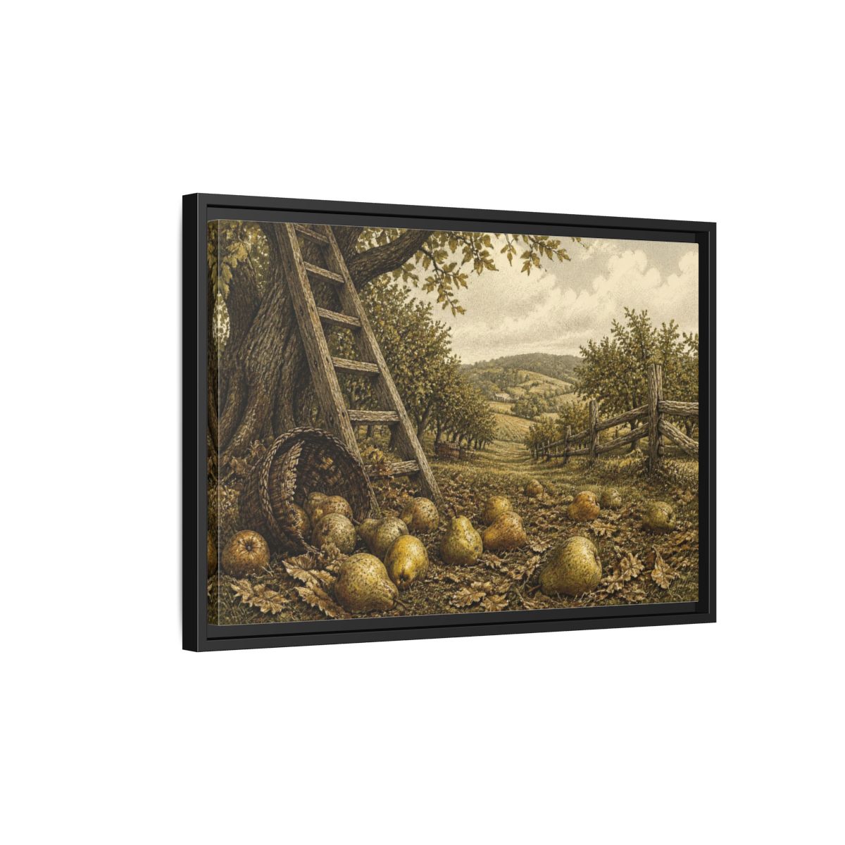 Side Mockup 3. Rustic Pear Harvest shown as framed canvas print