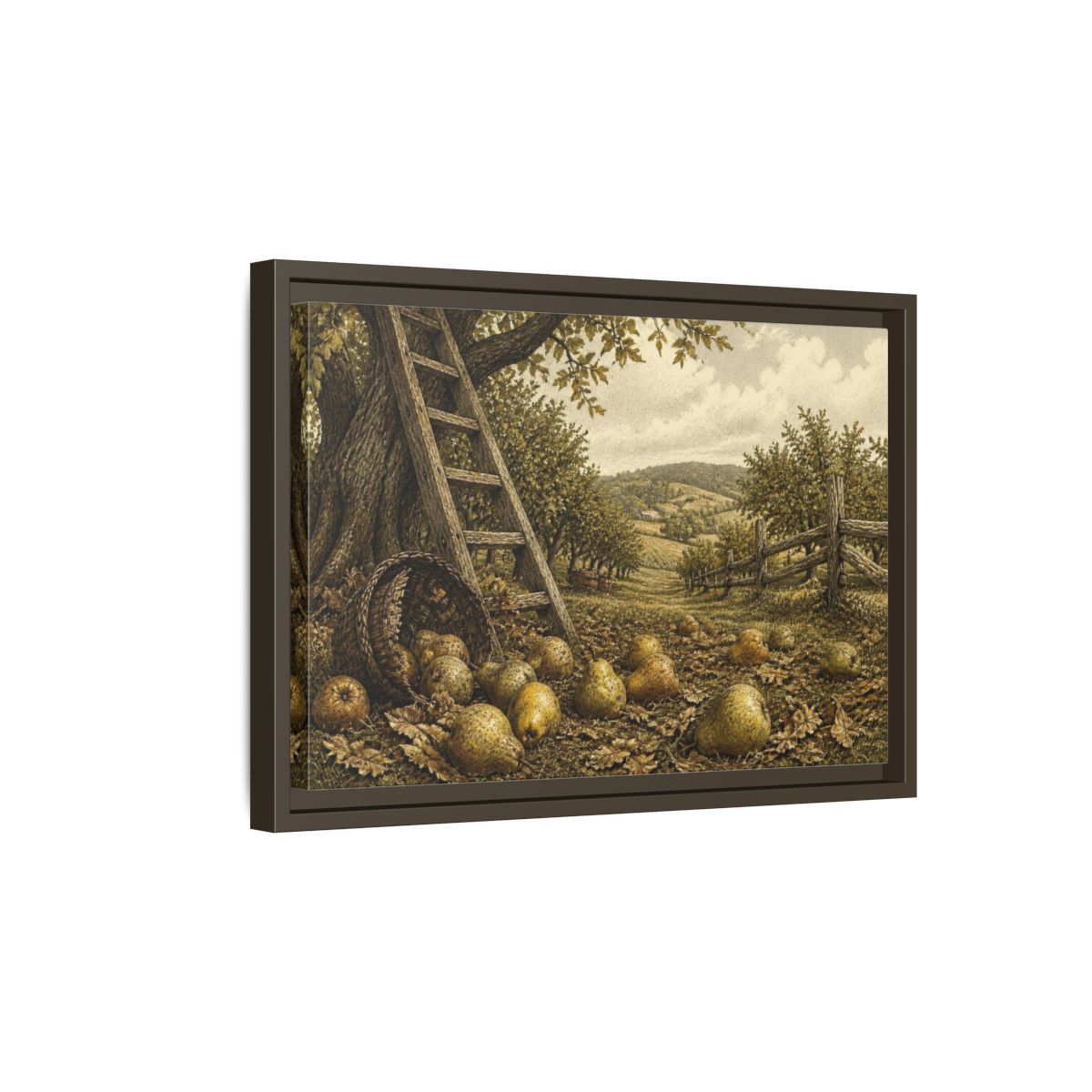 Side Mockup 5. Rustic Pear Harvest shown as framed canvas print
