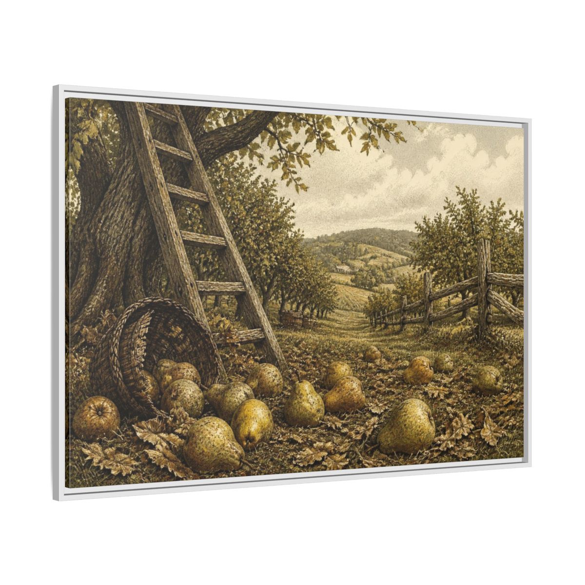 Side Mockup 7. Rustic Pear Harvest shown as framed canvas print