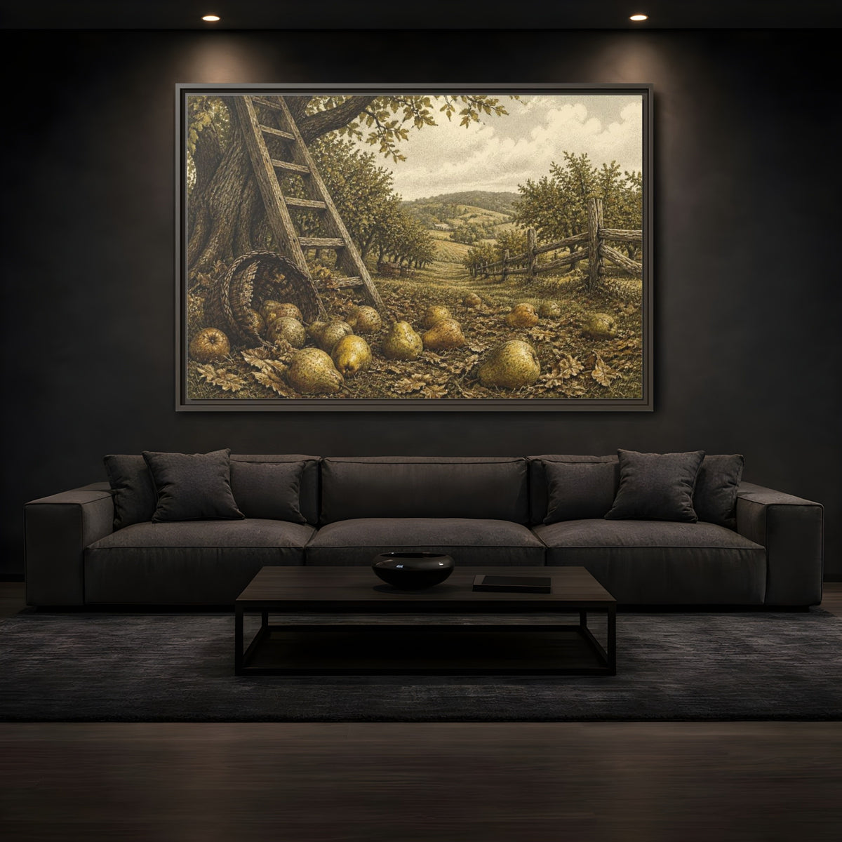 Mockup 3. Rustic Pear Harvest shown as framed canvas print