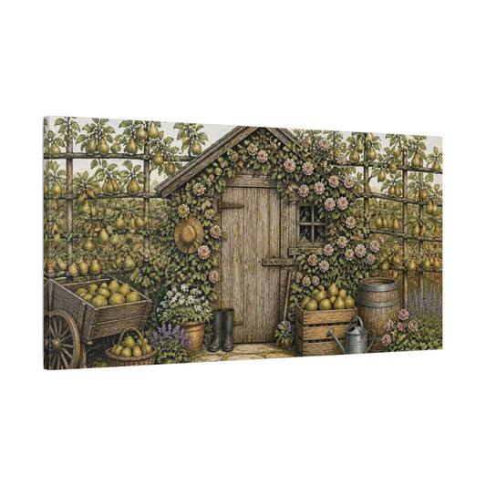 Main Mockup. Rustic Pear Shed shown as canvas print