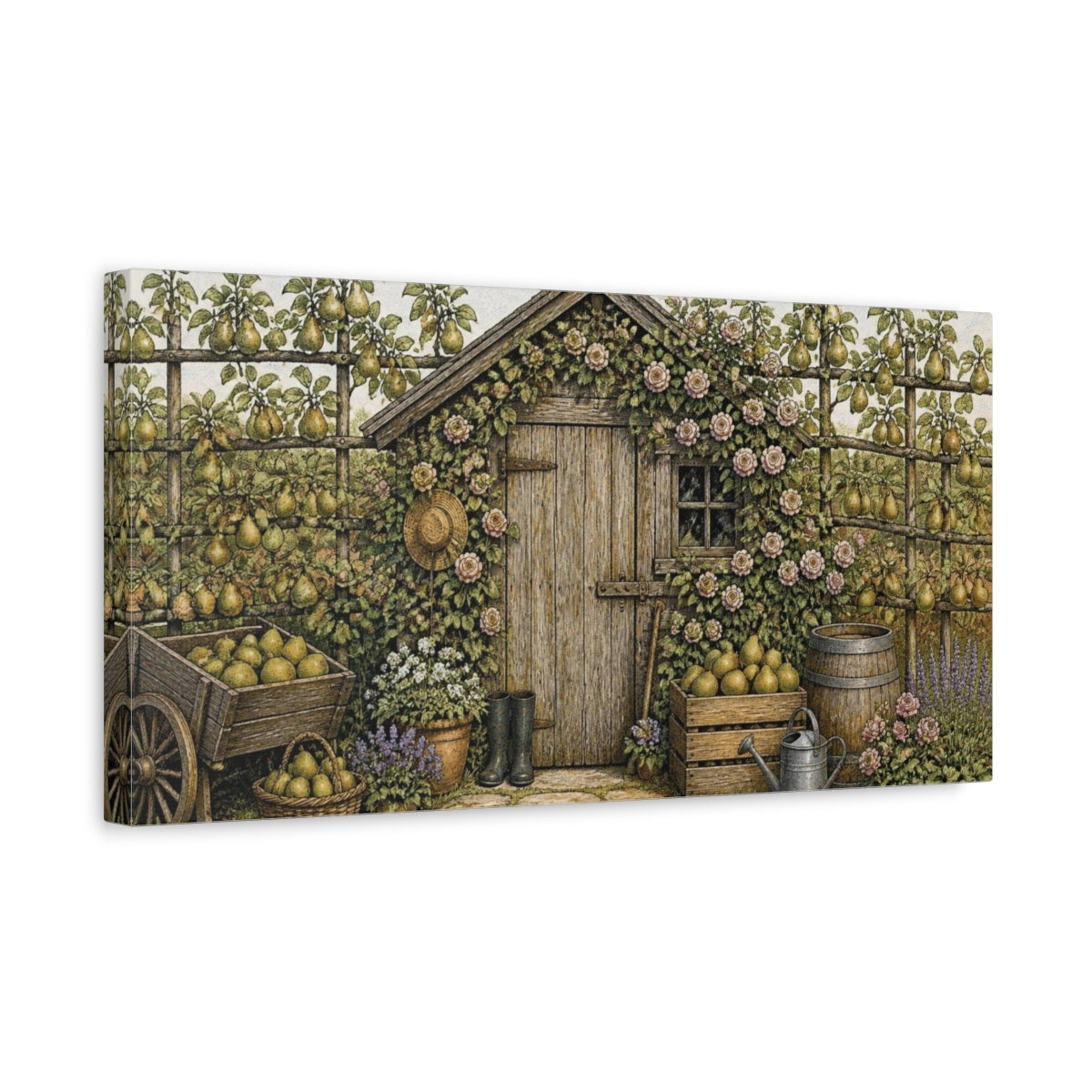 Side Mockup 3. Rustic Pear Shed shown as canvas print