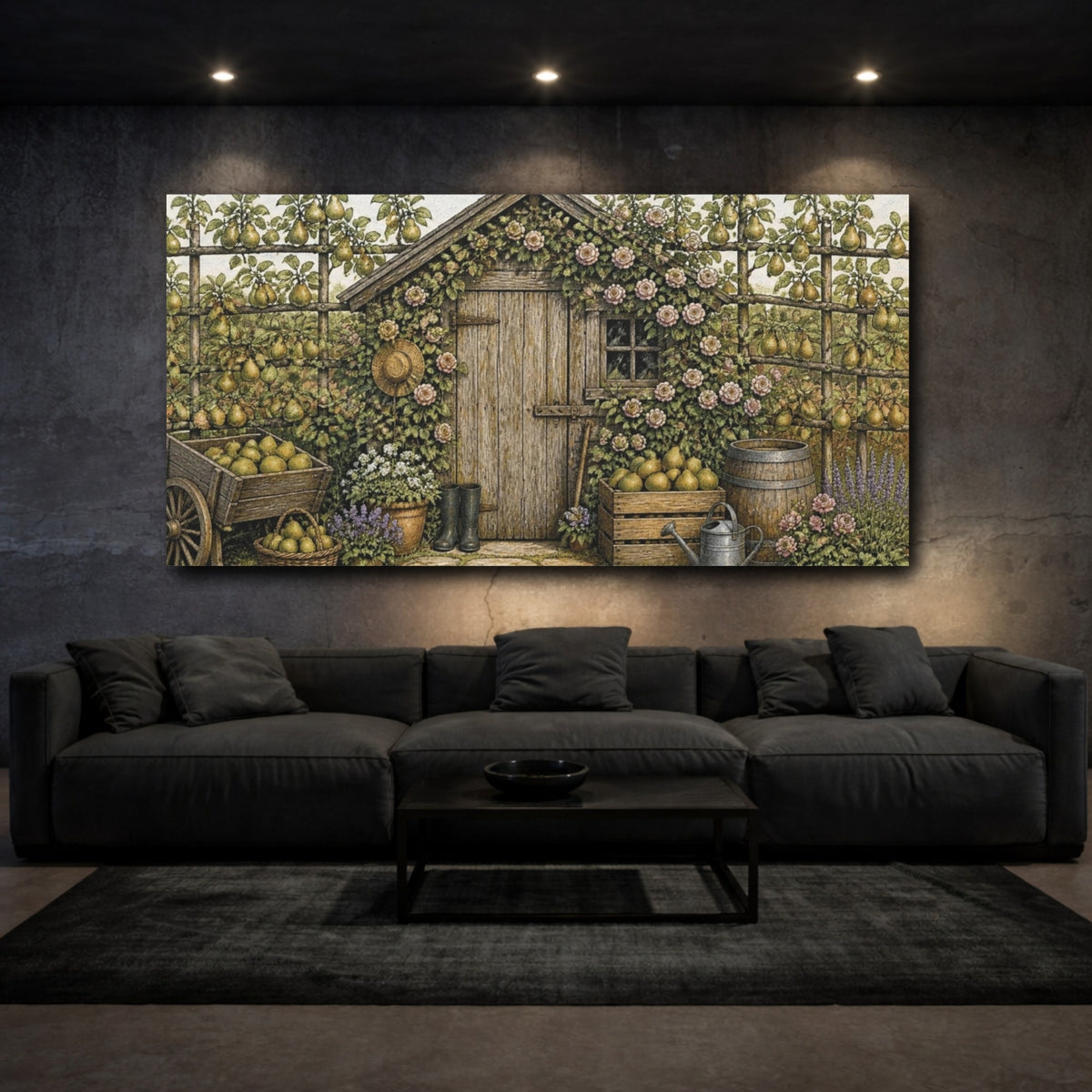 Mockup 3. Rustic Pear Shed shown as canvas print