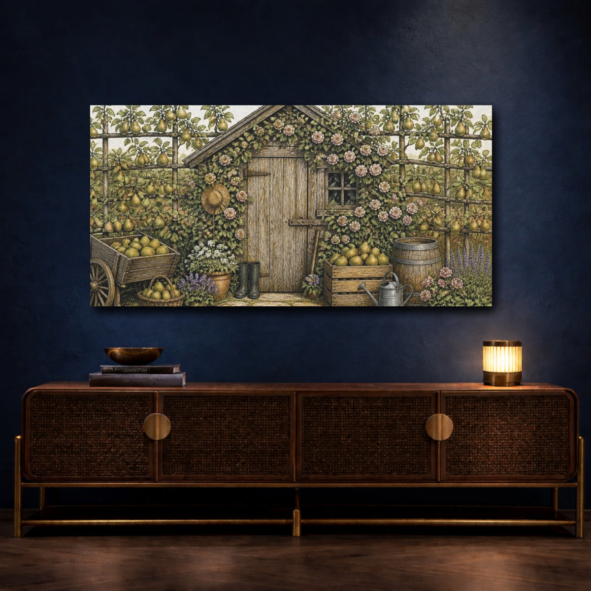 Mockup 4. Rustic Pear Shed shown as canvas print